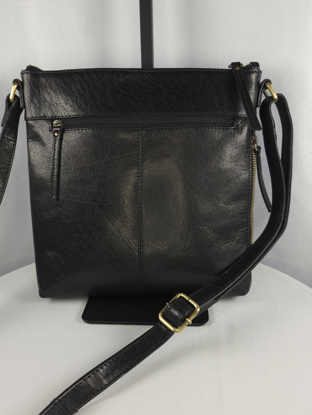 👜 Assots London Black Leather Crossbody Bag Multi Zip Pockets Classic Everyday - Picture 5 of 13